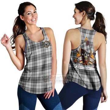 Glen Tartan Women's Racerback Tanks with Family Crest and Bearded Skull Holding Bottles of Whiskey