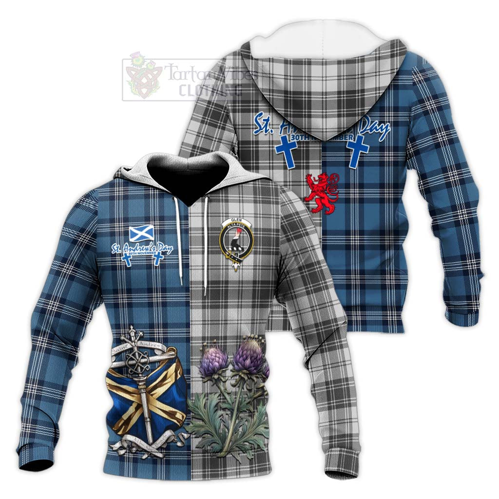 Tartan Vibes Clothing Glen Tartan Knitted Hoodie Happy St. Andrew's Day Half Tartan Style