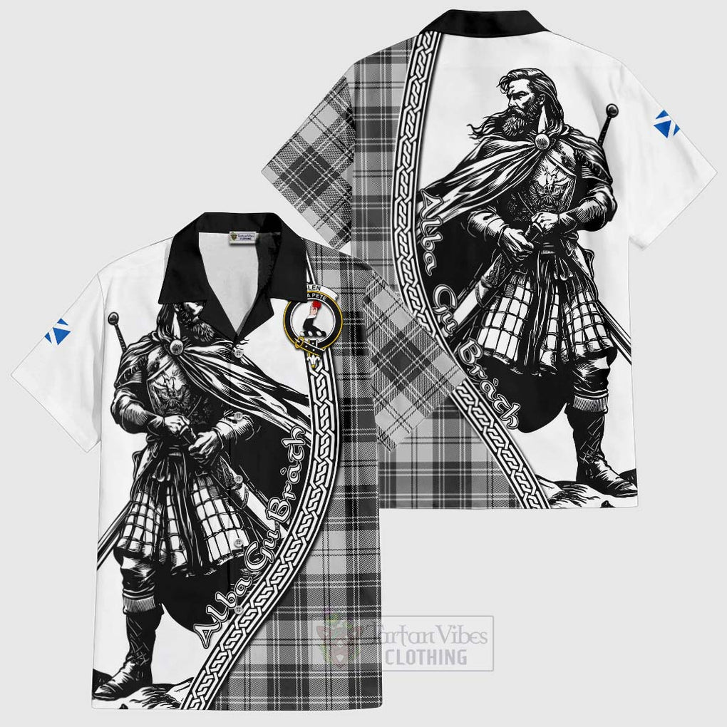 Tartan Vibes Clothing Glen Tartan Clan Crest Short Sleeve Button Shirt with Highlander Warrior Celtic Style