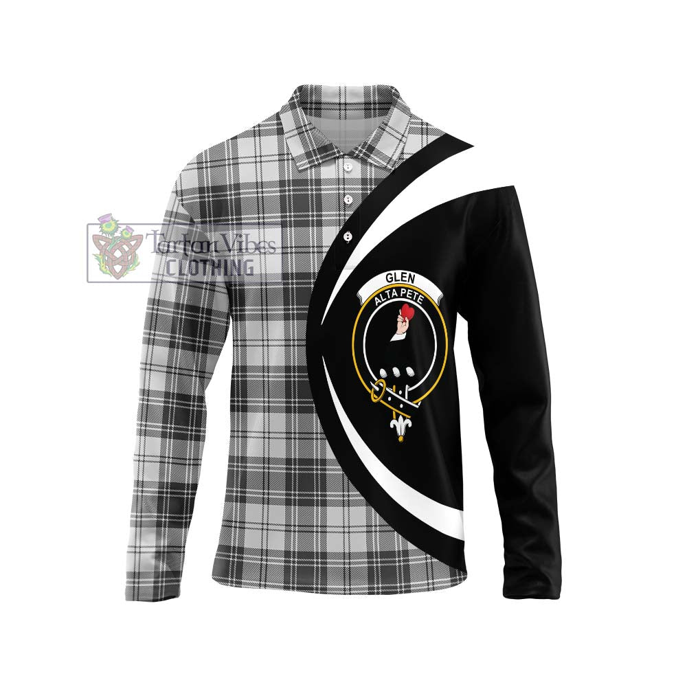 Glen Tartan Long Sleeve Polo Shirt with Family Crest Circle Style Unisex - Tartan Vibes Clothing