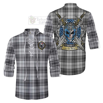 Glen Tartan Ghillie Kilt Shirt with Family Crest Celtic Skull Style