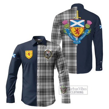 Glen Tartan Long Sleeve Button Shirt Alba with Scottish Lion Royal Arm Half Style