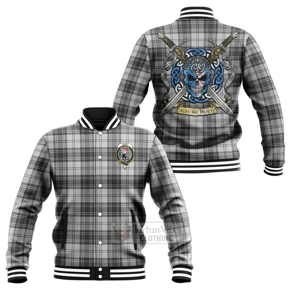 Tartan Vibes Clothing Glen Tartan Baseball Jacket with Family Crest Celtic Skull Style