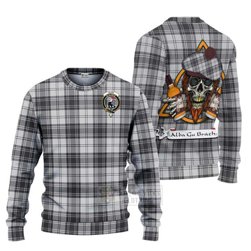 Glen Tartan Ugly Sweater with Family Crest and Bearded Skull Holding Bottles of Whiskey