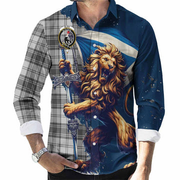 Glen Tartan Family Crest Long Sleeve Button Shirt with Scottish Majestic Lion