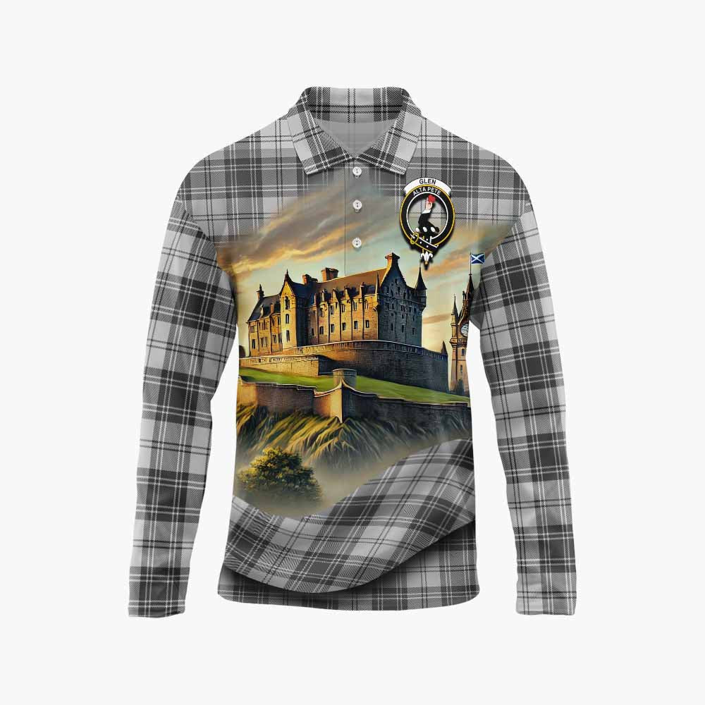 Glen Tartan Family Crest Long Sleeve Polo Shirt with Scottish Ancient Castle Style Unisex - Tartan Vibes Clothing