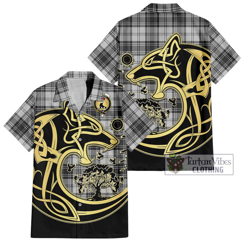 Glen Tartan Short Sleeve Button Shirt with Family Crest Celtic Wolf Style Kid - Tartan Vibes Clothing