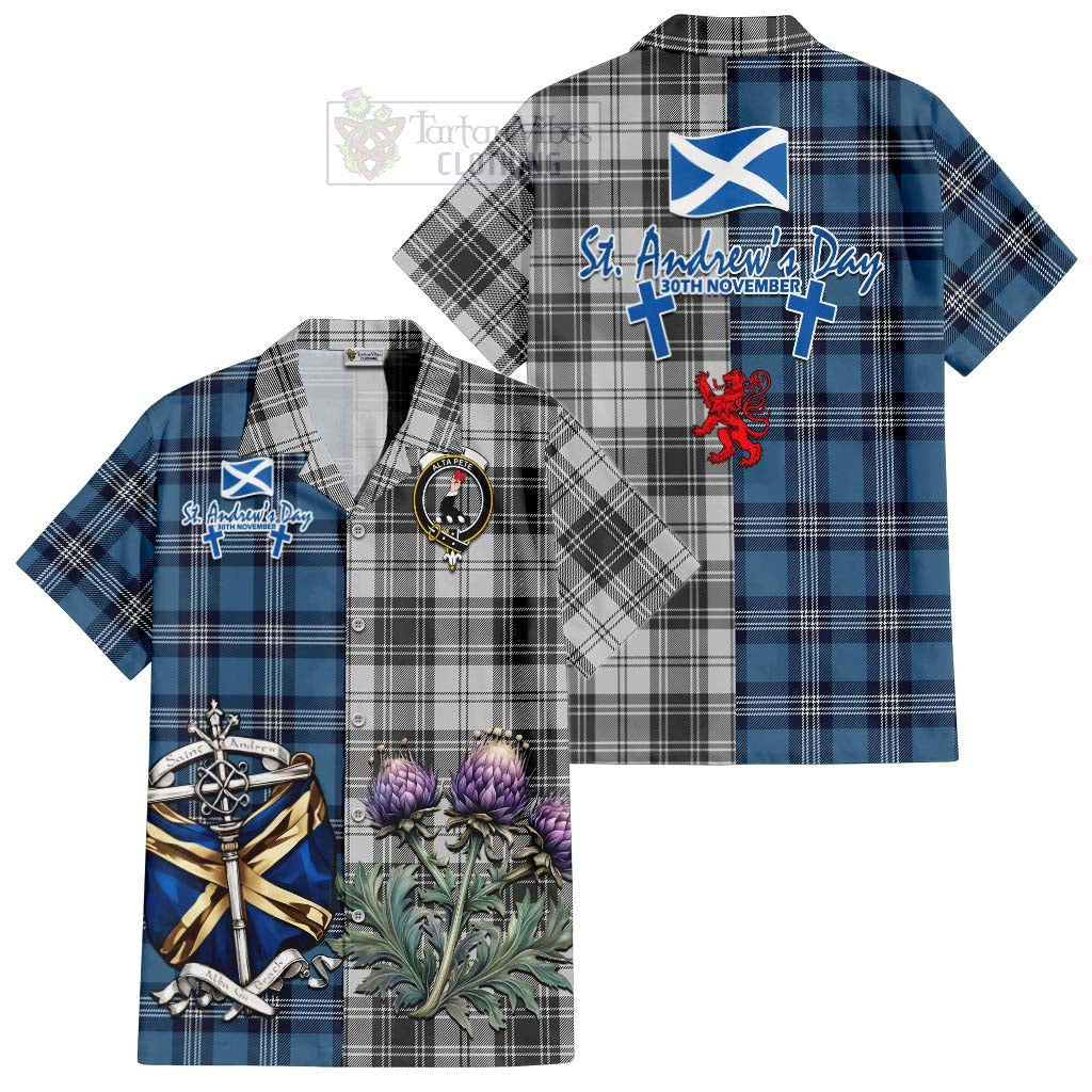 Tartan Vibes Clothing Glen Tartan Short Sleeve Button Shirt Happy St. Andrew's Day Half Tartan Style