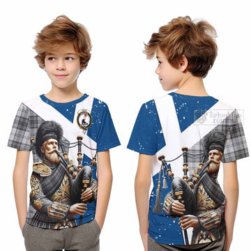 Glen Tartan Kid T-Shirt with Family Crest Scottish Bagpiper Vibes