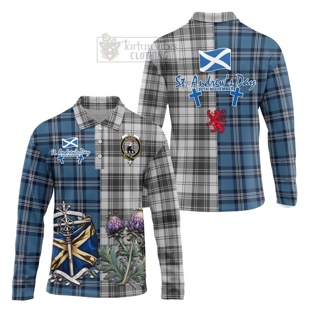 Tartan Vibes Clothing Glen Tartan Long Sleeve Polo Shirt Happy St. Andrew's Day Half Tartan Style