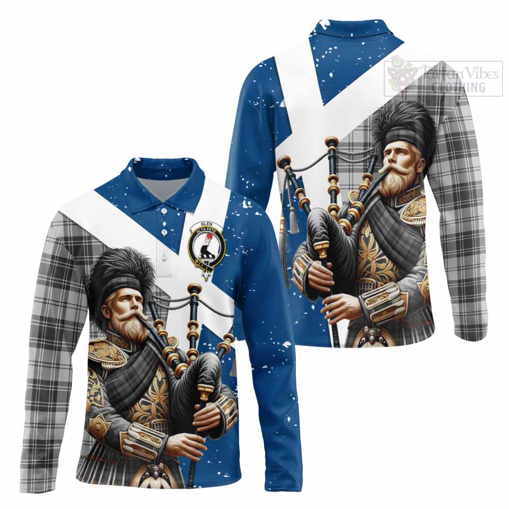 Tartan Vibes Clothing Glen Tartan Long Sleeve Polo Shirt with Family Crest Scottish Bagpiper Vibes