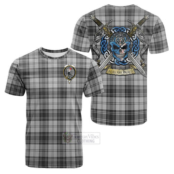 Glen Tartan Cotton T-shirt with Family Crest Celtic Skull Style