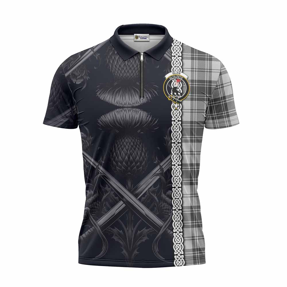 Tartan Vibes Clothing Glen Tartan Zipper Polo Shirt with Family Crest Cross Sword Thistle Celtic Vibes