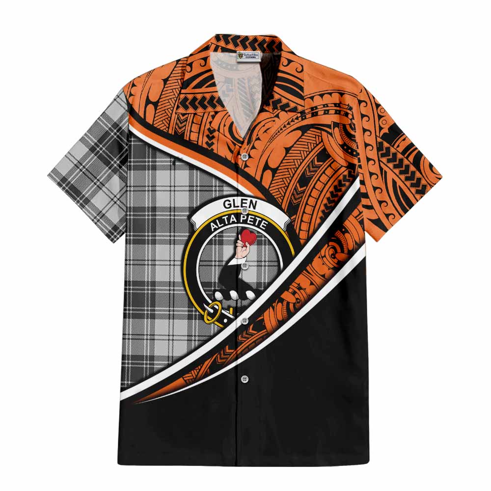 Tartan Vibes Clothing Glen Crest Tartan Short Sleeve Button Shirt with Maori Tattoo Style - Orange Version