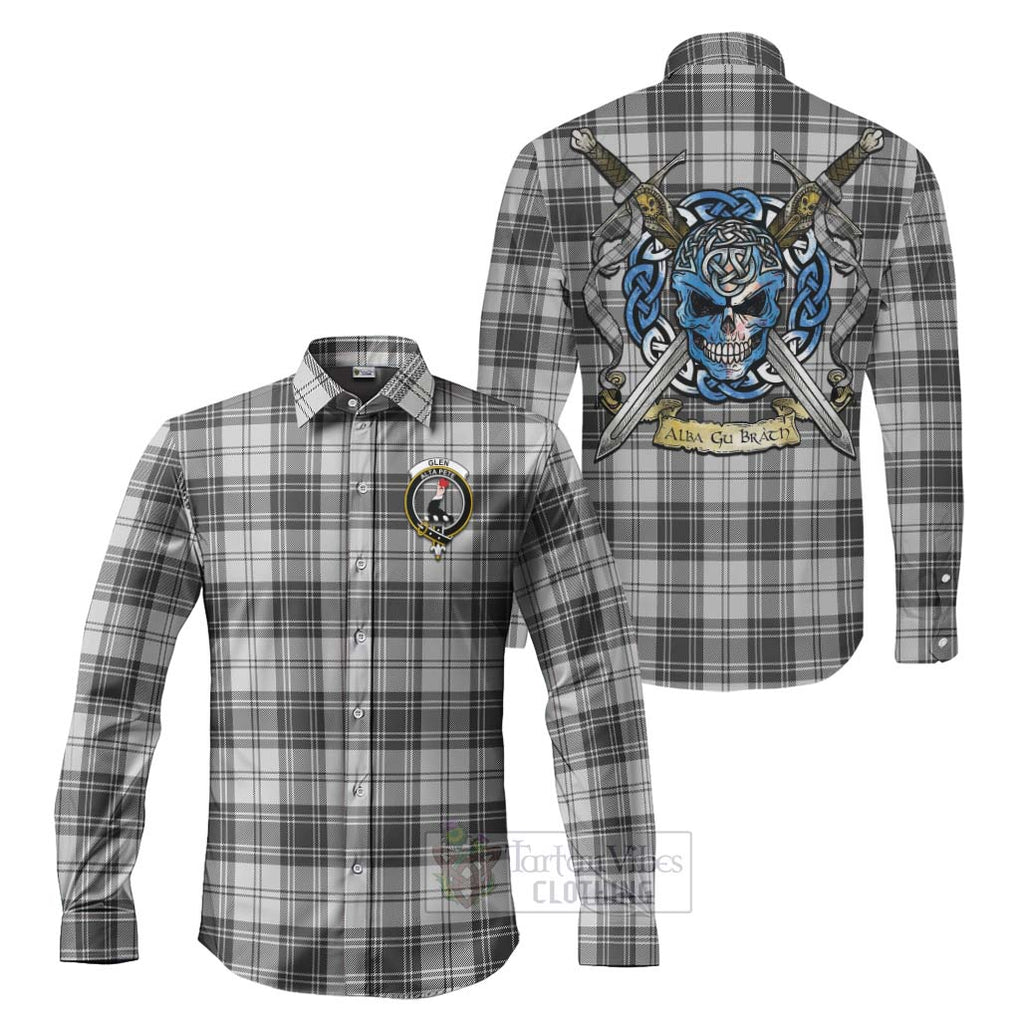 Tartan Vibes Clothing Glen Tartan Long Sleeve Button Shirt with Family Crest Celtic Skull Style