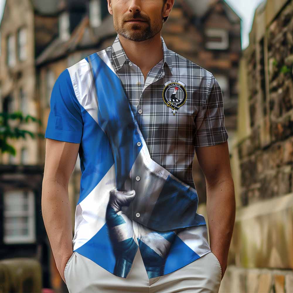 Tartan Vibes Clothing Glen Tartan Short Sleeve Button Shirt with Family Crest Scotland Patriotic Style