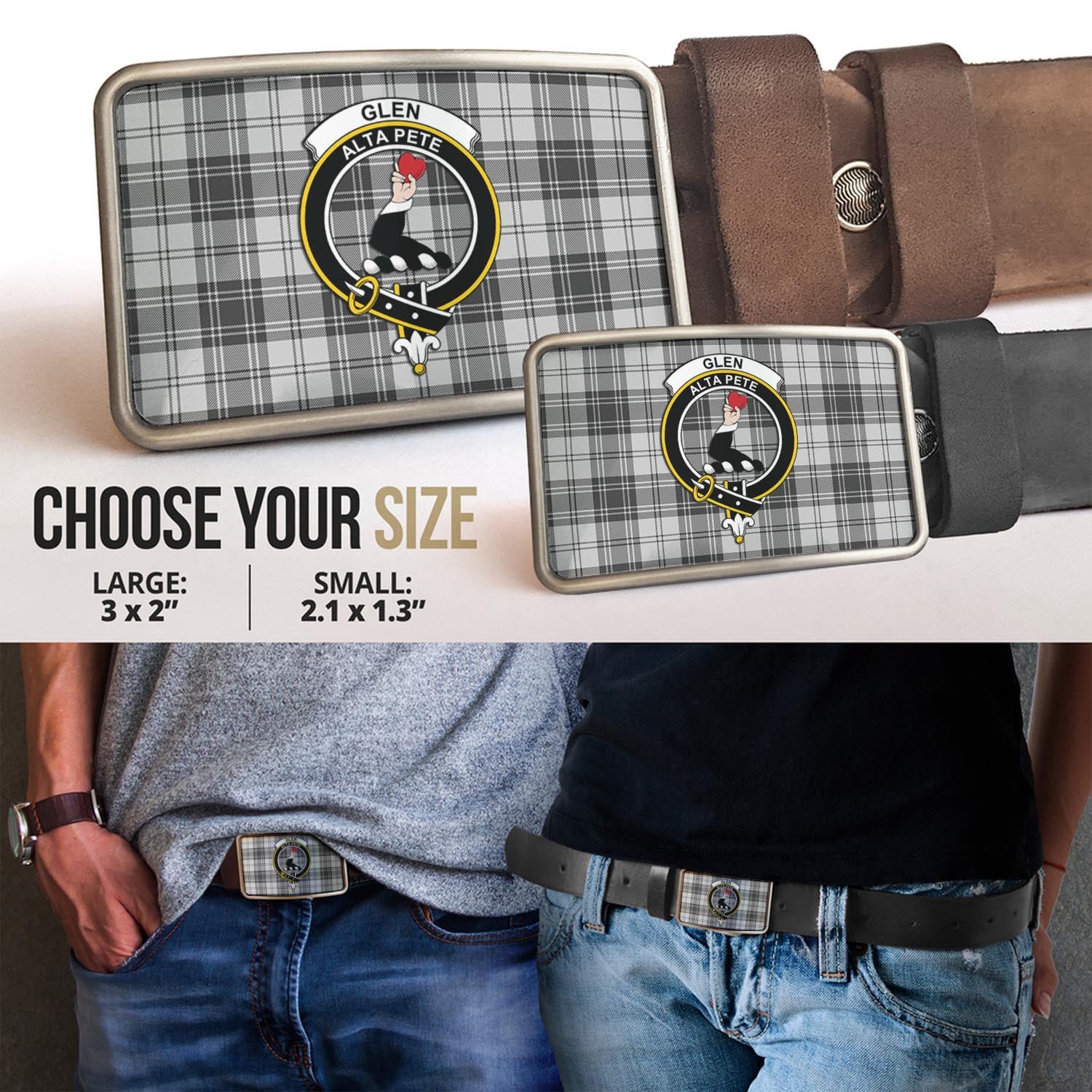 Glen Tartan Belt Buckles with Family Crest - Tartanvibesclothing