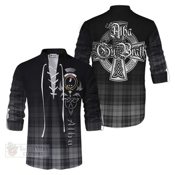 Glen Tartan Ghillie Kilt Shirt Featuring Alba Gu Brath Family Crest Celtic Inspired