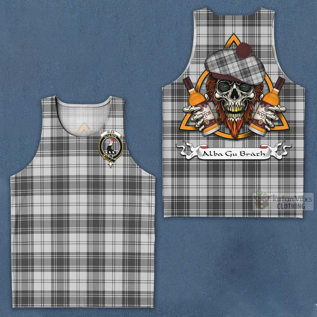 Tartan Vibes Clothing Glen Tartan Men's Tank Top with Family Crest and Bearded Skull Holding Bottles of Whiskey