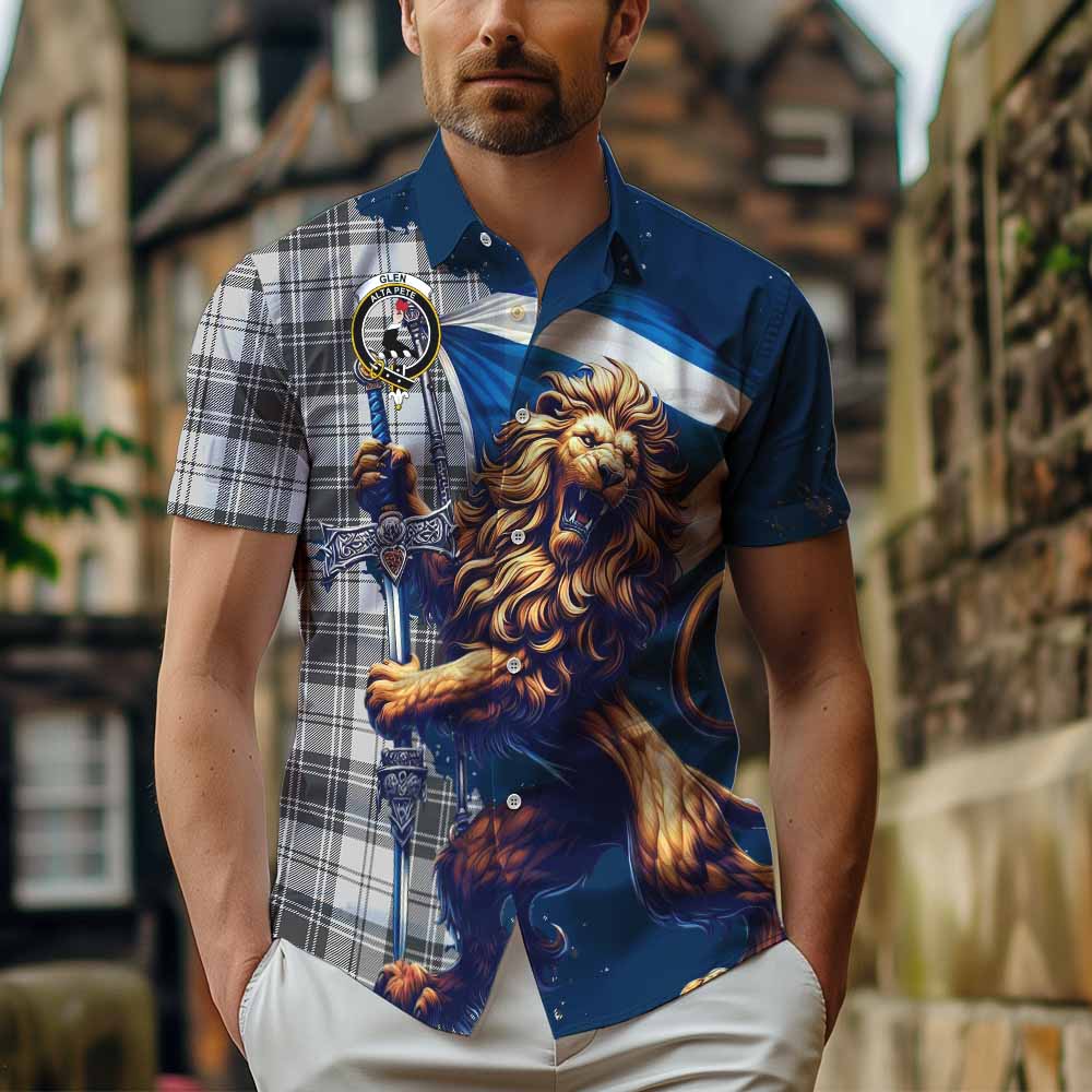 Tartan Vibes Clothing Glen Tartan Family Crest Short Sleeve Button Shirt with Scottish Majestic Lion