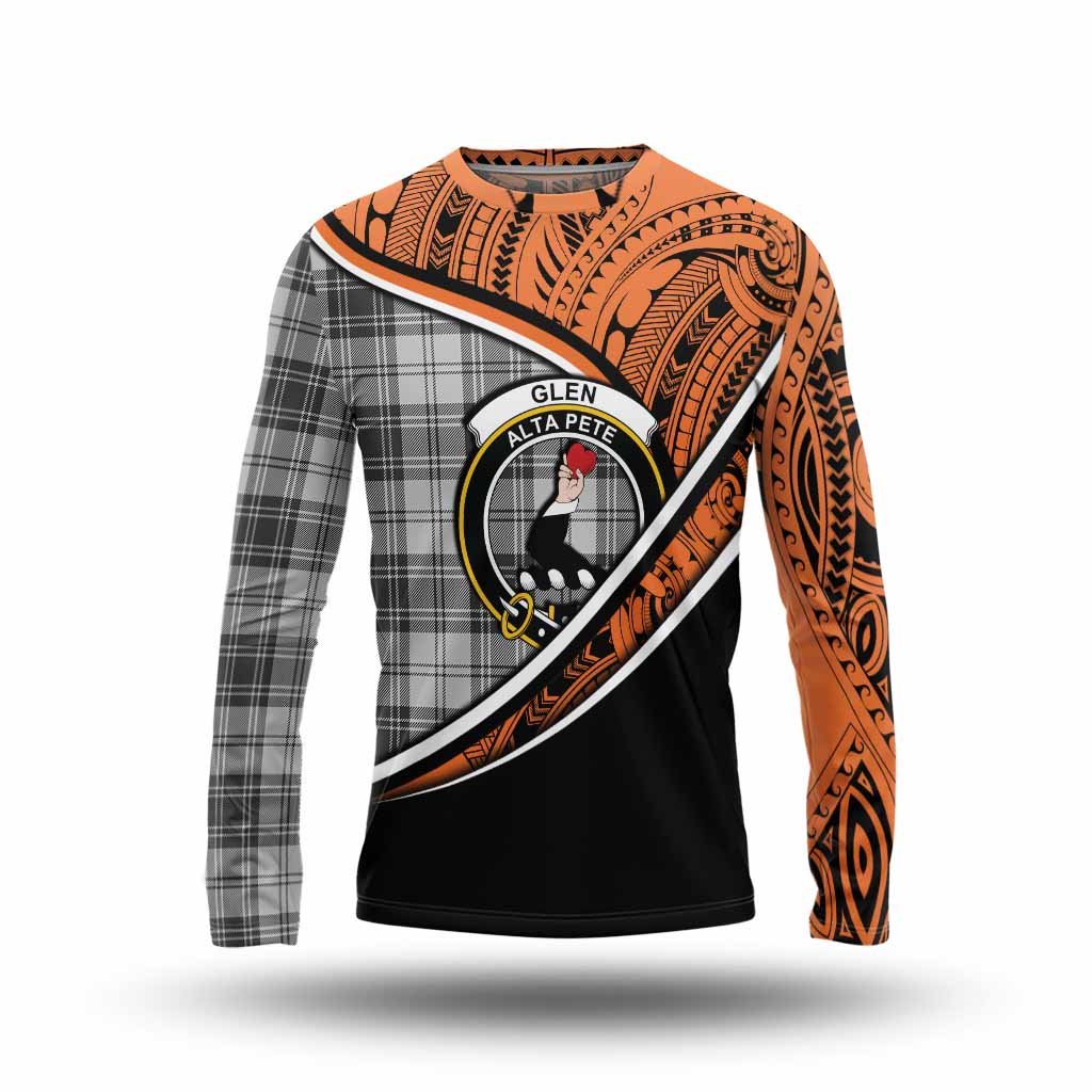 Tartan Vibes Clothing Glen Crest Tartan Long Sleeve T-Shirt with Maori Tattoo Style - Orange Version