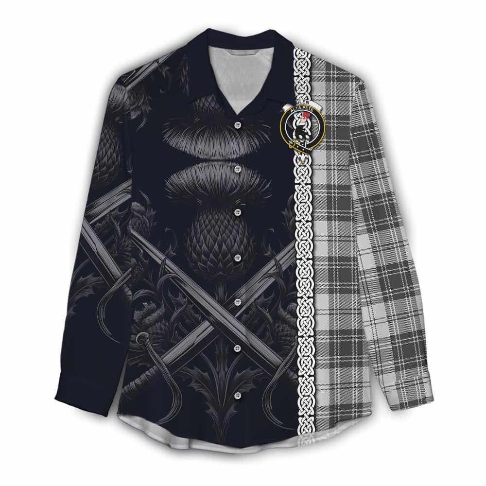 Tartan Vibes Clothing Glen Tartan Women's Casual Shirt with Family Crest Cross Sword Thistle Celtic Vibes