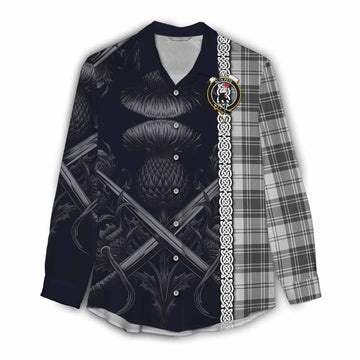 Glen Tartan Women's Casual Shirt with Family Crest Cross Sword Thistle Celtic Vibes