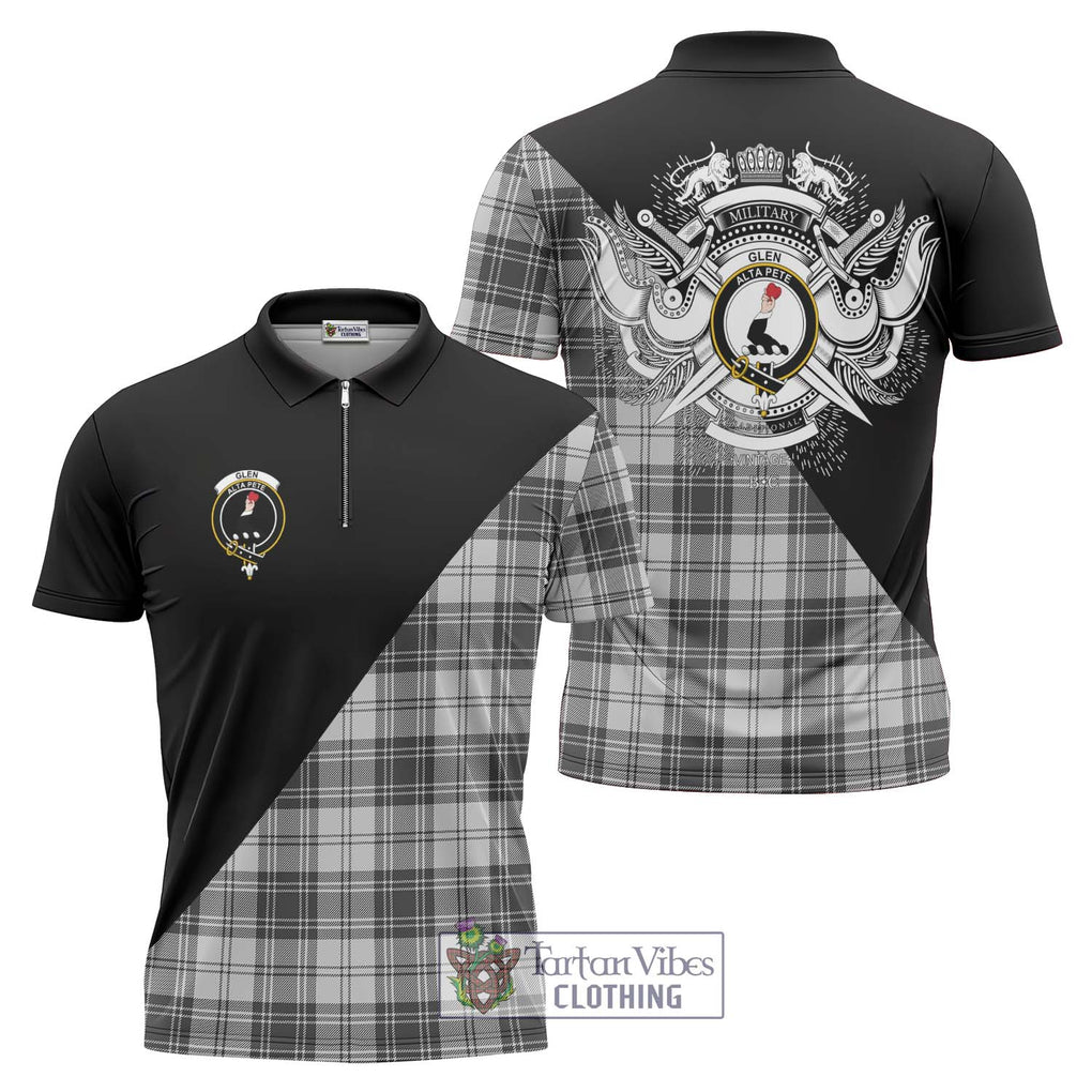 Glen Tartan Zipper Polo Shirt with Family Crest and Military Logo Style Unisex - Tartanvibesclothing Shop