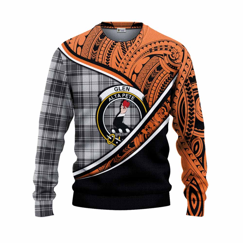 Tartan Vibes Clothing Glen Crest Tartan Knitted Sweater with Maori Tattoo Style - Orange Version