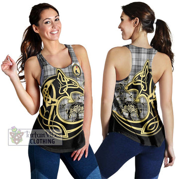 Glen Tartan Women's Racerback Tanks with Family Crest Celtic Wolf Style