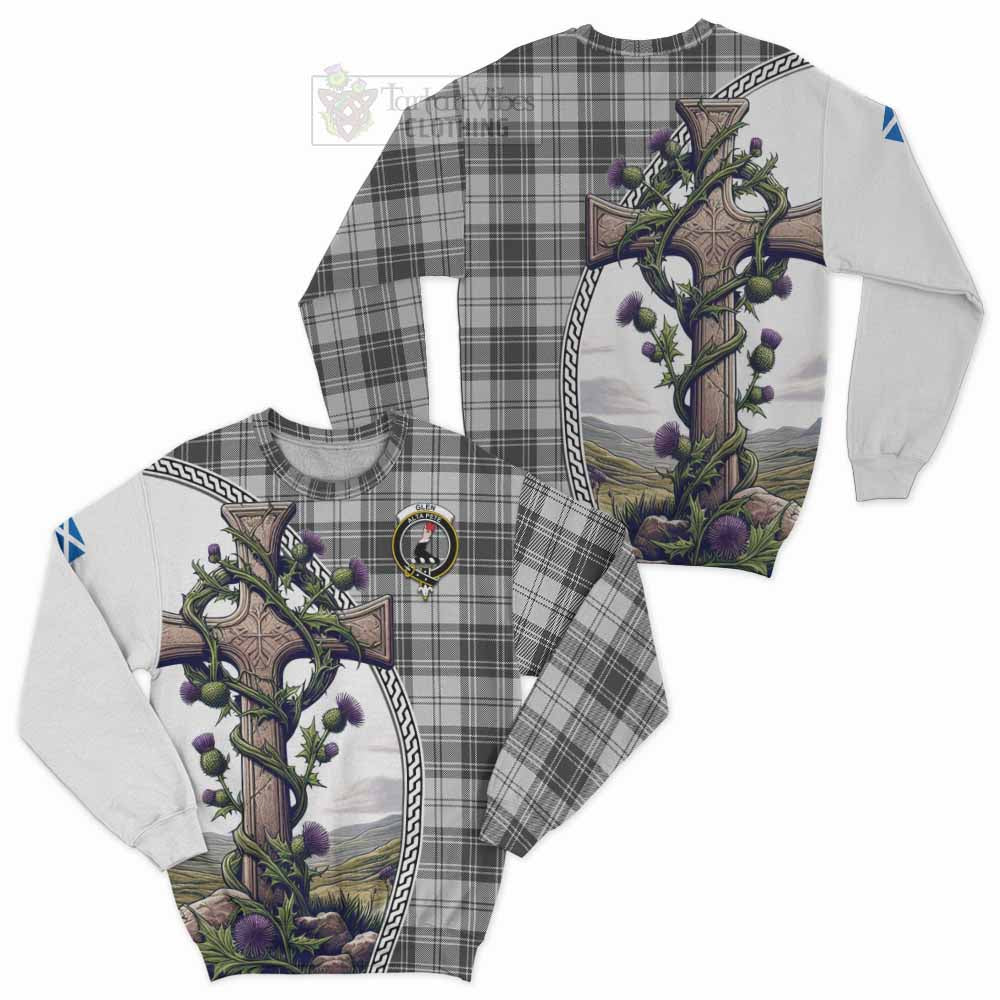 Tartan Vibes Clothing Glen Tartan Sweatshirt with Family Crest and St. Andrew's Cross Accented by Thistle Vines