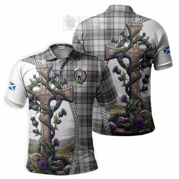 Glen Tartan Polo Shirt with Family Crest and St. Andrew's Cross Accented by Thistle Vines