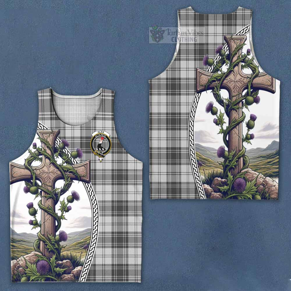 Tartan Vibes Clothing Glen Tartan Men's Tank Top with Family Crest and St. Andrew's Cross Accented by Thistle Vines