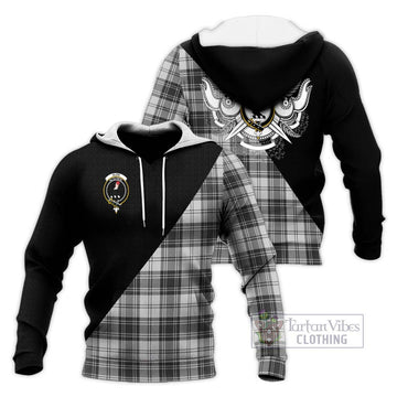 Glen Tartan Knitted Hoodie with Family Crest and Military Logo Style