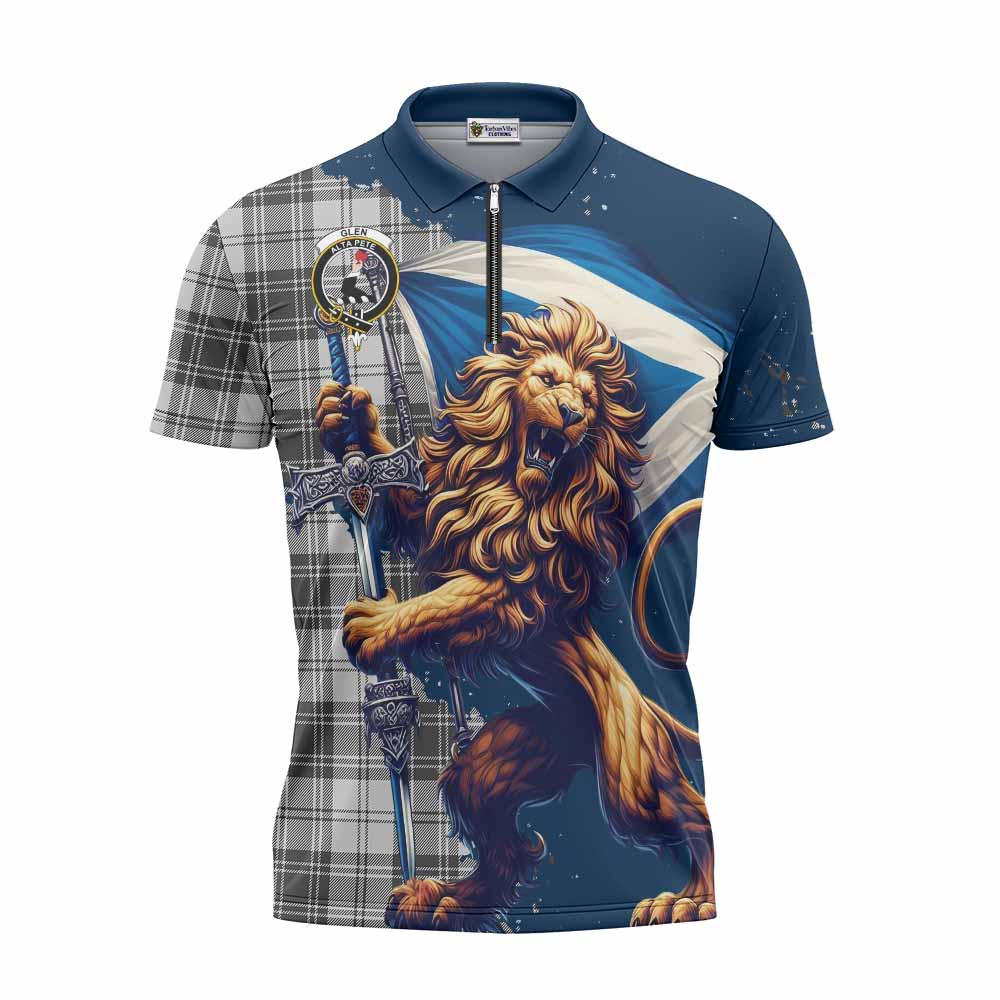 Tartan Vibes Clothing Glen Tartan Family Crest Zipper Polo Shirt with Scottish Majestic Lion