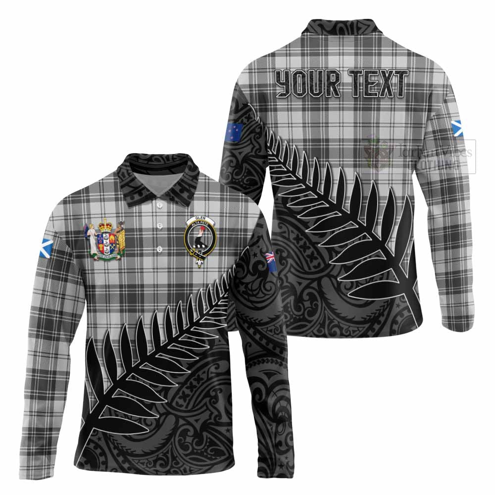 Tartan Vibes Clothing Glen Crest Tartan Long Sleeve Polo Shirt with New Zealand Silver Fern Half Style