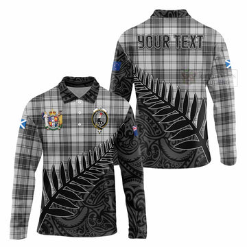 Glen Crest Tartan Long Sleeve Polo Shirt with New Zealand Silver Fern Half Style