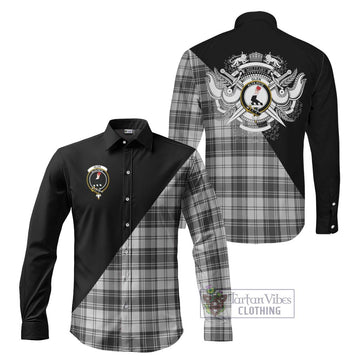 Glen Tartan Long Sleeve Button Shirt with Family Crest and Military Logo Style