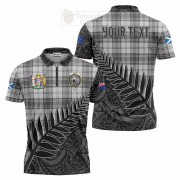 Glen Crest Tartan Zipper Polo Shirt with New Zealand Silver Fern Half Style