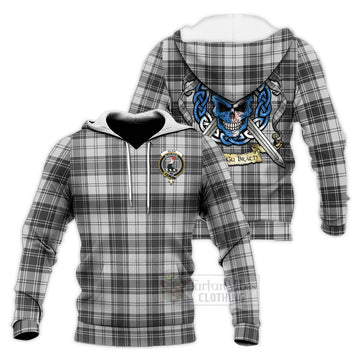 Glen Tartan Knitted Hoodie with Family Crest Celtic Skull Style