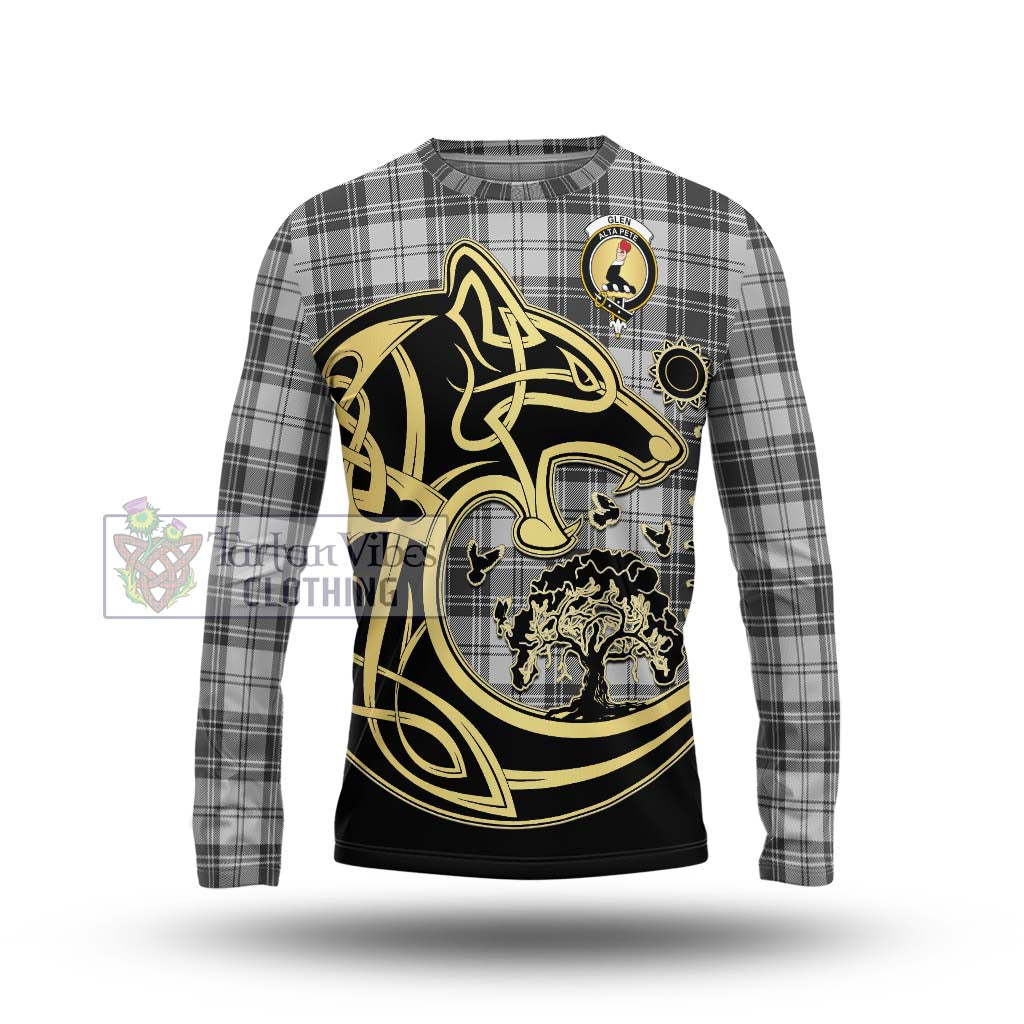 Tartan Vibes Clothing Glen Tartan Long Sleeve T-Shirt with Family Crest Celtic Wolf Style