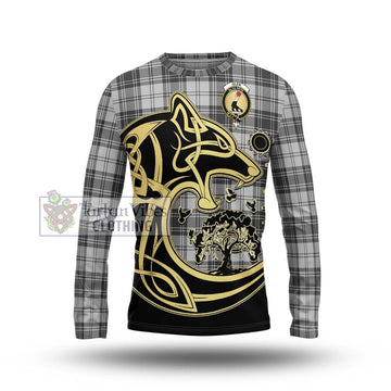 Glen Tartan Long Sleeve T-Shirt with Family Crest Celtic Wolf Style