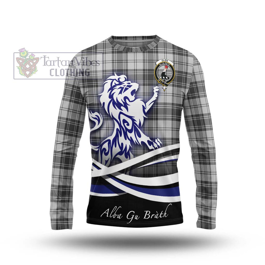 Glen Tartan Long Sleeve T-Shirt with Alba Gu Brath Regal Lion Emblem Unisex - Tartanvibesclothing Shop