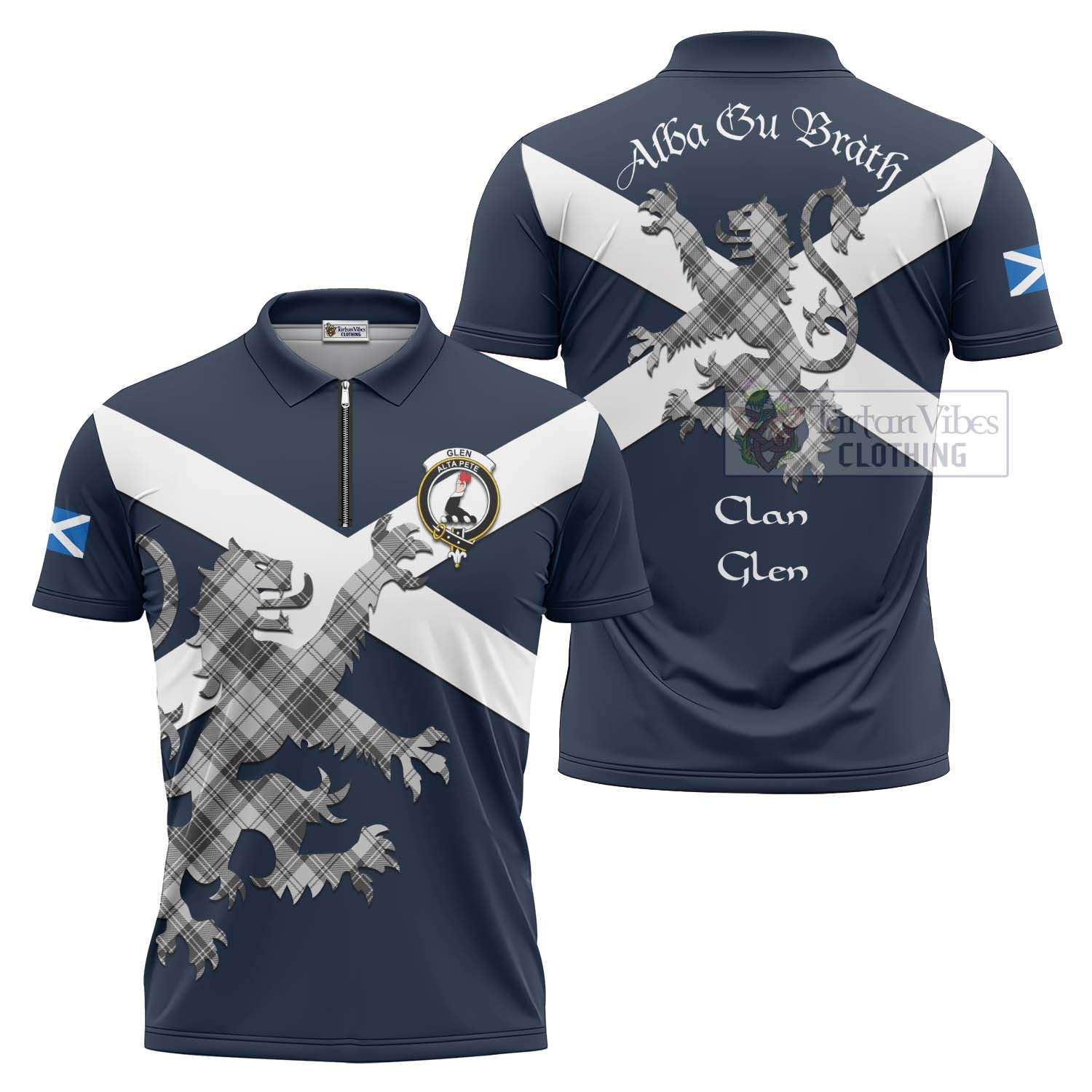 Tartan Vibes Clothing Glen Tartan Lion Rampant Zipper Polo Shirt – Proudly Display Your Heritage with Alba Gu Brath and Clan Name