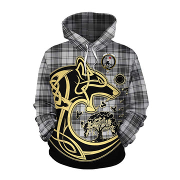 Glen Tartan Cotton Hoodie with Family Crest Celtic Wolf Style