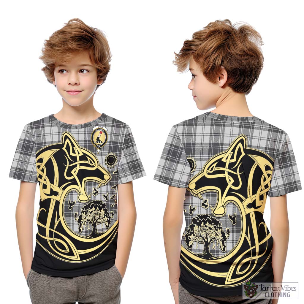 Tartan Vibes Clothing Glen Tartan Kid T-Shirt with Family Crest Celtic Wolf Style