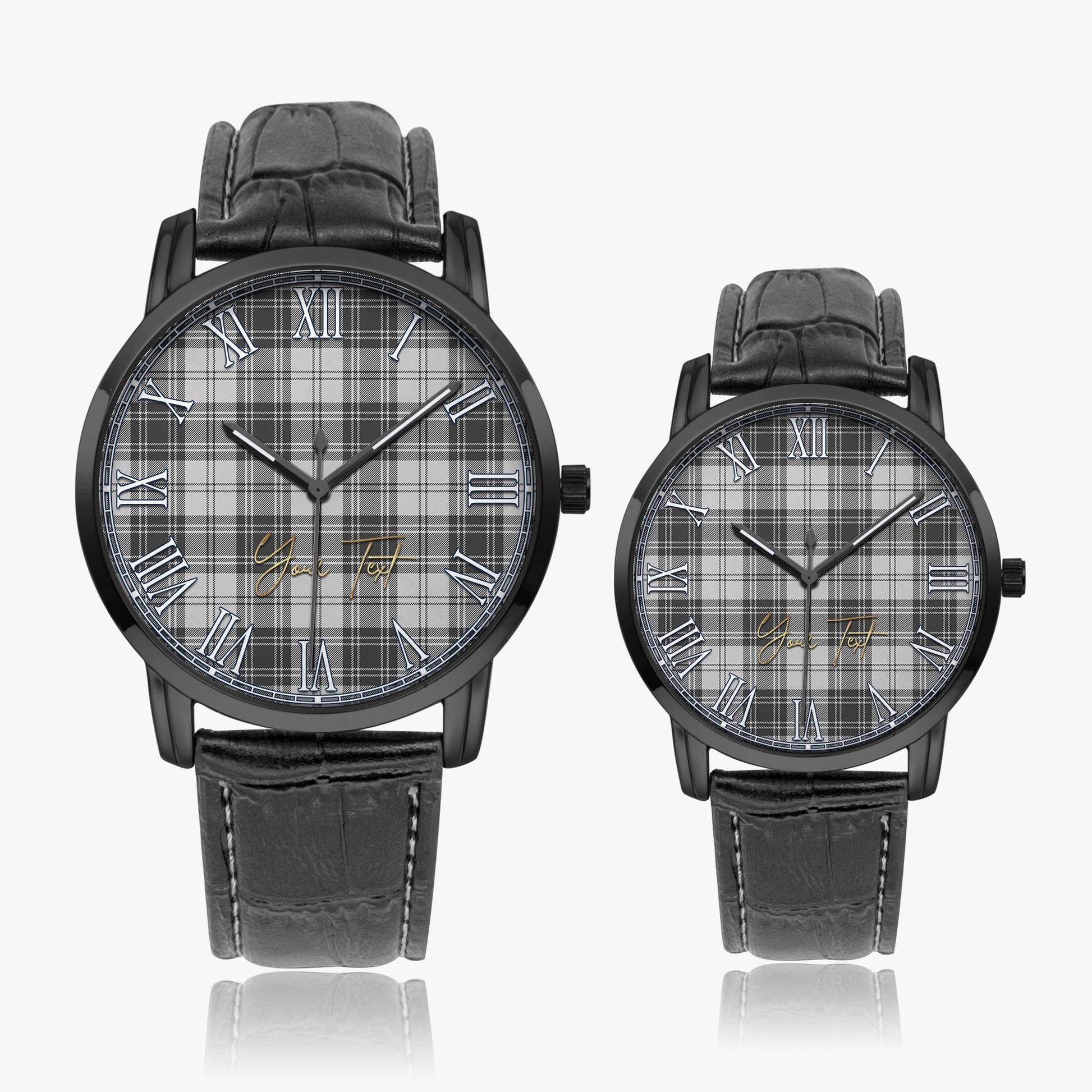 Glen Tartan Personalized Your Text Leather Trap Quartz Watch Wide Type Black Case With Black Leather Strap - Tartanvibesclothing