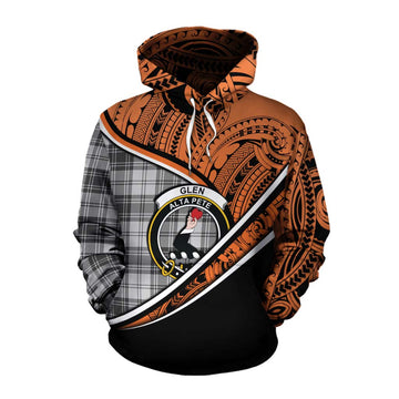 Glen Crest Tartan Cotton Hoodie with Polynesian Vibes Style - Orange Version