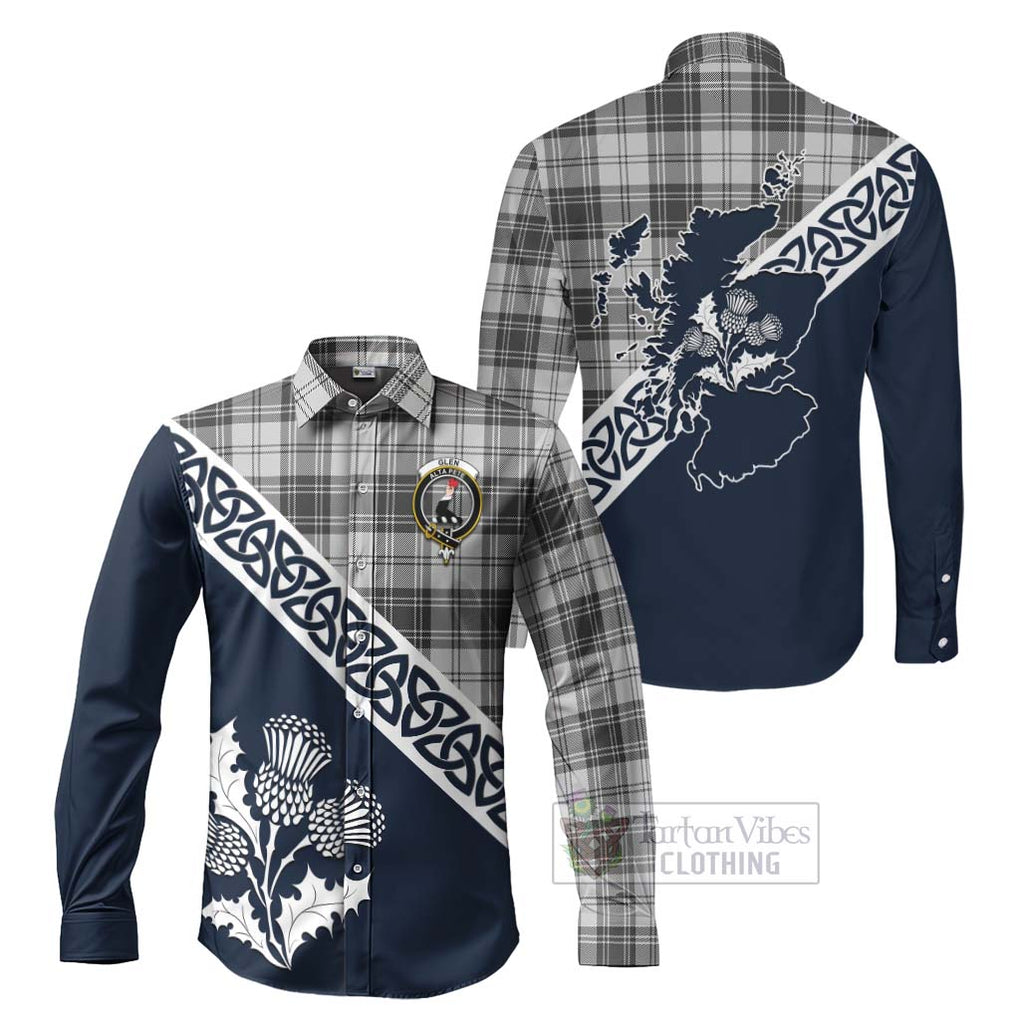 Glen Tartan Long Sleeve Button Shirt Featuring Thistle and Scotland Map Men's Shirt S - Tartan Vibes Clothing
