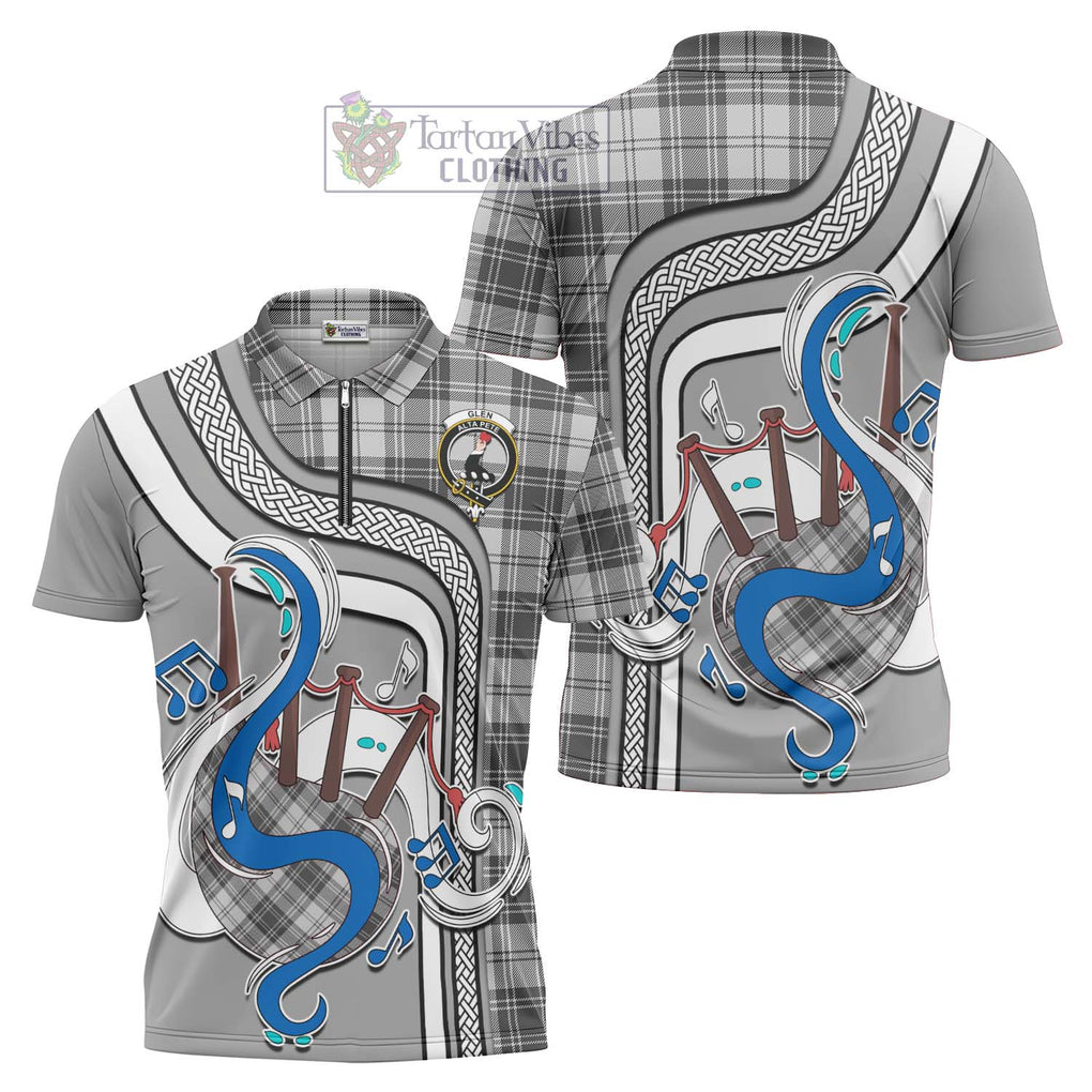 Glen Tartan Zipper Polo Shirt with Epic Bagpipe Style Unisex - Tartanvibesclothing Shop